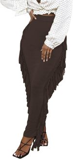 Lrady Women's Elastic Waist Slim Bodycon Side Tassels Long Maxi Pencil Skirts - Image 2